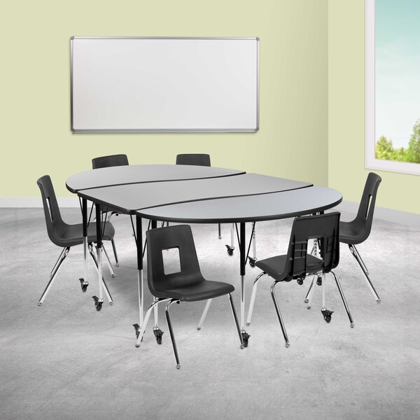 Flash Furniture Mobile 86" Oval Wave Grey Table Set-16" Chairs XU-GRP-16CH-A3060CON-60-GY-T-A-CAS-GG - main